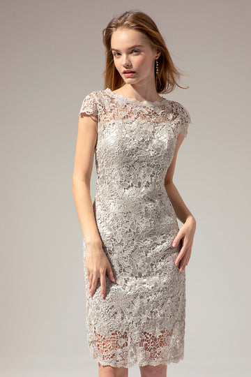 Vestido de encaje gris para madre de la novia